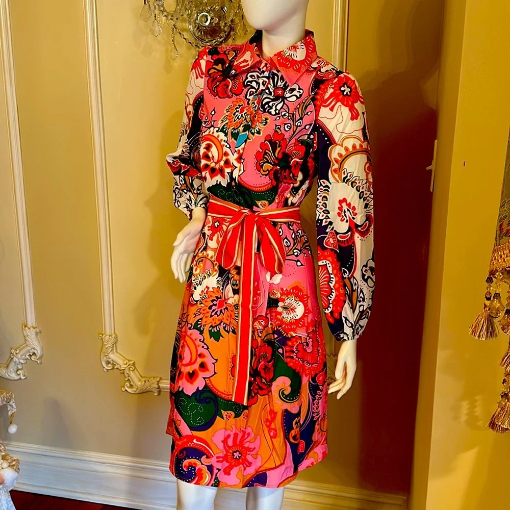 Dalia MacPhee Floral Shirtdress Shirt Style A-Line Dress Size S - Picture 11 of 14